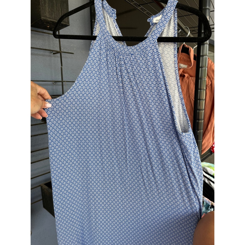 Fairy Blue White Floral Geometric Halter Maxi Dress Sleeveless Racerback M - Picture 5 of 8